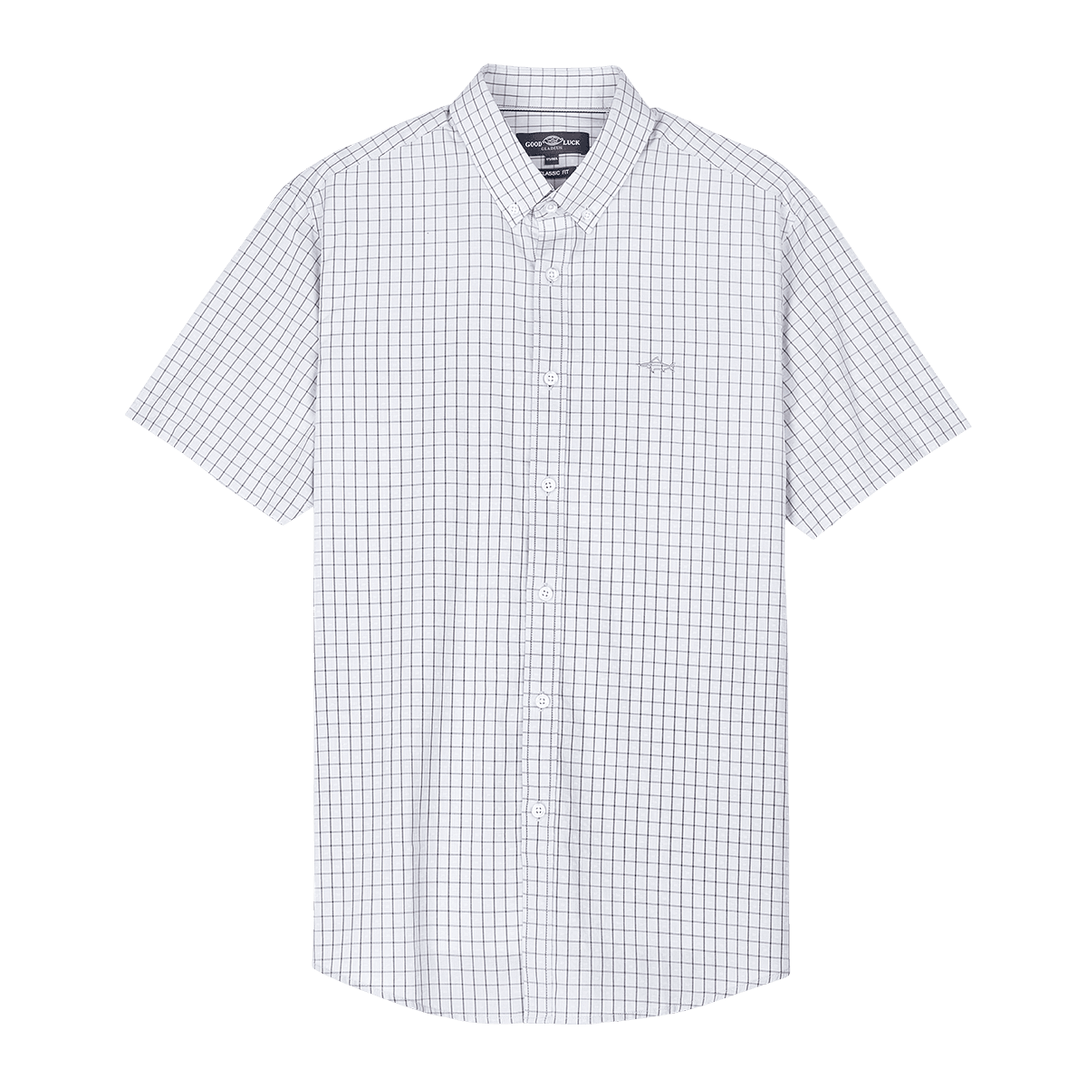 德鲨夏季纯棉短袖格子衬衫男青年时尚全棉衬衣男上衣LY21412