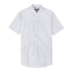 德鲨夏季纯棉短袖格子衬衫男青年时尚全棉衬衣男上衣LY21412