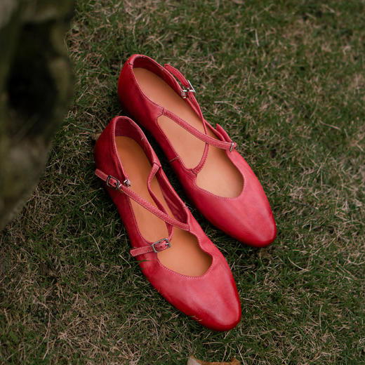 【阿么古纹马皮鞋】一字扣复古小众设计感玛丽珍鞋子小众设计感1CM 商品图1