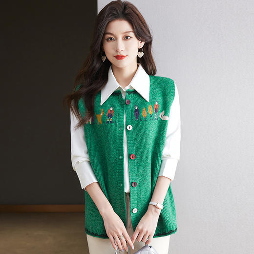 CC-10-5382马甲女款2024新款春秋无袖卡通刺绣复古花纱开衫外套针织衫叠穿女 商品图1