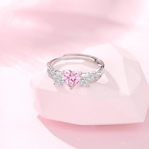 卡蒂罗/KADER 羽你相恋情侣对戒 天使之翼浪漫守护钟爱久久开口可调节手饰 灵动梦幻羽毛大颗粉锆恋爱频率 七夕礼物 商品图7