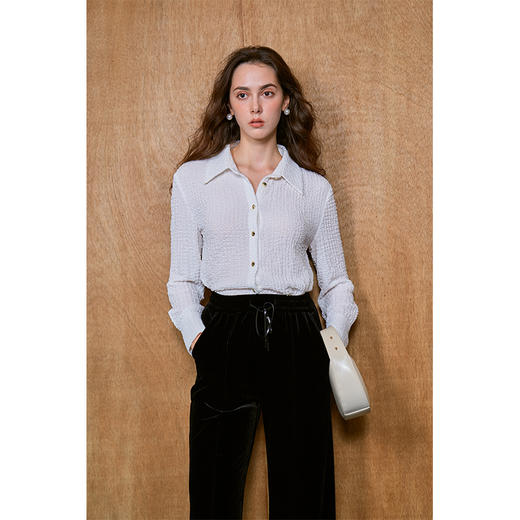 HeyDress翻领衬衫女秋季泡泡肌理感休闲宽松衬衣通勤百搭长袖上衣 商品图0