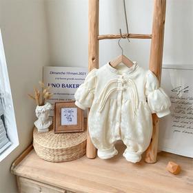 【中国风提花盘扣泡泡袖哈衣】满月婴儿衣服秋冬女宝宝加绒加厚连体衣