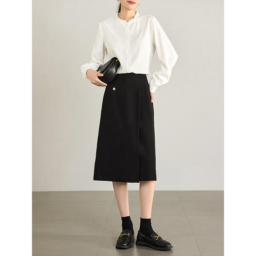 【69元福袋，不支持退换】熙世界不规则搭片半身裙女秋季2025新款高腰显瘦黑色中长a字裙子 商品图1