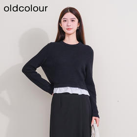 oldcolour冬季新款撞色百搭休闲设计感拼接针织套头衫女P420507A1