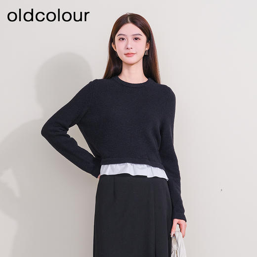 oldcolour冬季新款撞色百搭休闲设计感拼接针织套头衫女P420507A1 商品图0