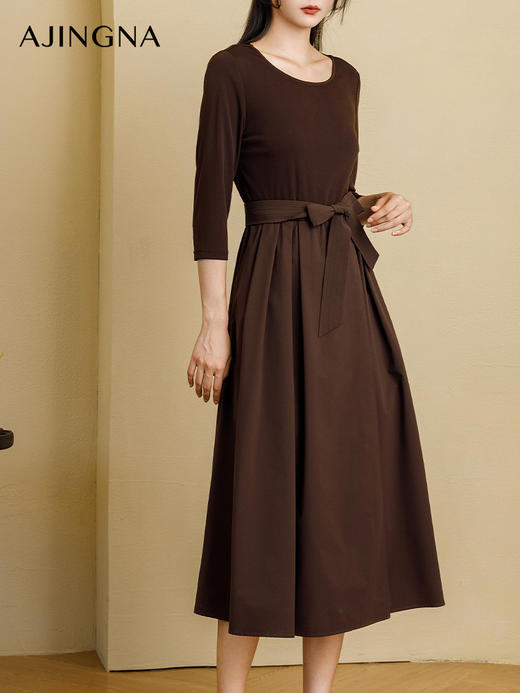 【商场同款】阿菁娜秋季新款法式圆领高腰连衣裙A29Q112062 商品图2