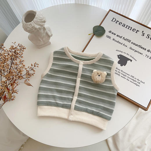 【儿童卡通小熊马甲条纹】2024秋季新品男宝宝1-3岁百搭韩版婴儿马甲 商品图1