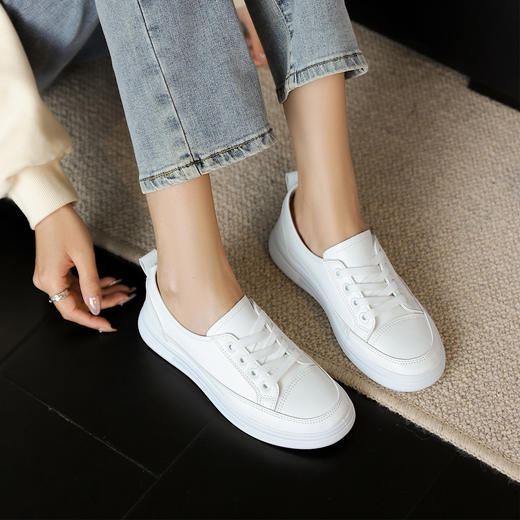 阿么手工女鞋2025新款百搭厚底小白鞋女时尚薄款夏季休闲板鞋透气 商品图2