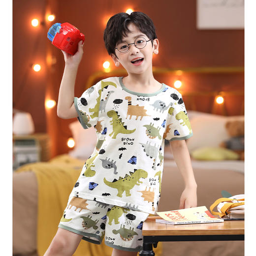 芬腾男童睡衣短袖纯棉薄款夏宝宝儿童中大童小男孩全棉家居服套装 商品图0