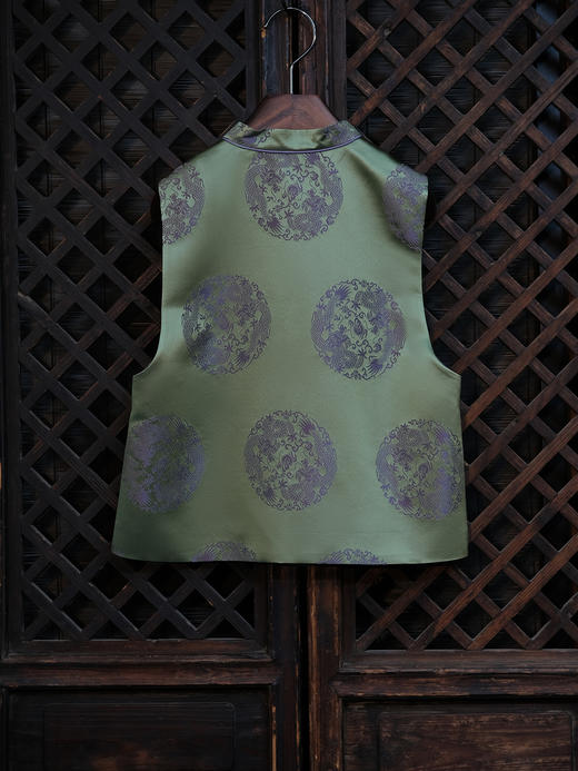 盛唐婧 |中式国风团龙库缎对襟马甲-绿色 商品图6