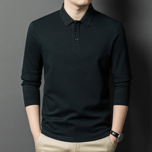 半身缘男装 春秋纯色商务休闲桑蚕丝长袖POLO衫566 商品图4