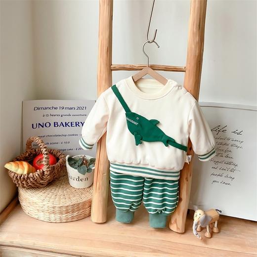 【卡通鲨鱼背包条纹卫衣两件套】韩版婴幼童秋冬套装新款洋气加绒加厚 商品图0