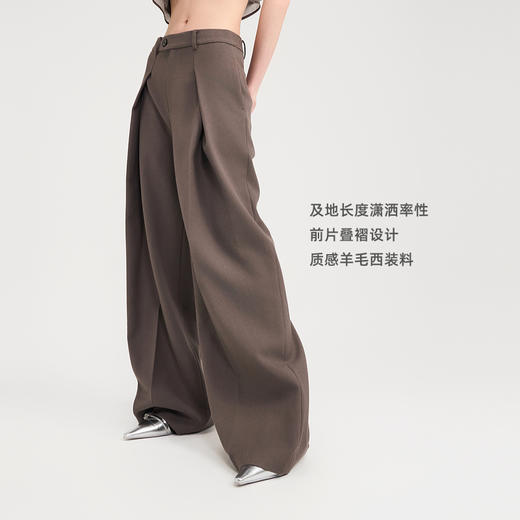 lost in echo2024秋冬新款休闲时尚双叠褶直筒阔腿西裤休闲裤女 商品图1