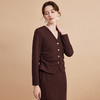 EITIE爱特爱气质V领高级感咖色褶皱收腰短款显瘦外套秋季新款D2403413 商品缩略图3