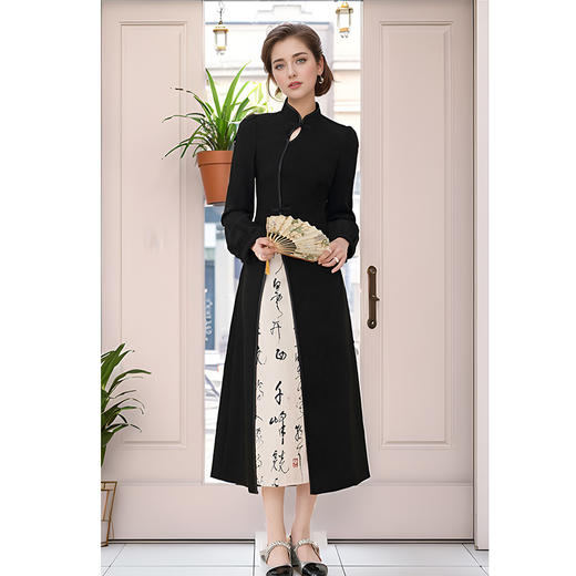 8/22奢姿大码女装2024秋季气质小立领旗袍裙子胖妹妹时尚拼接连衣裙9943862026 商品图0