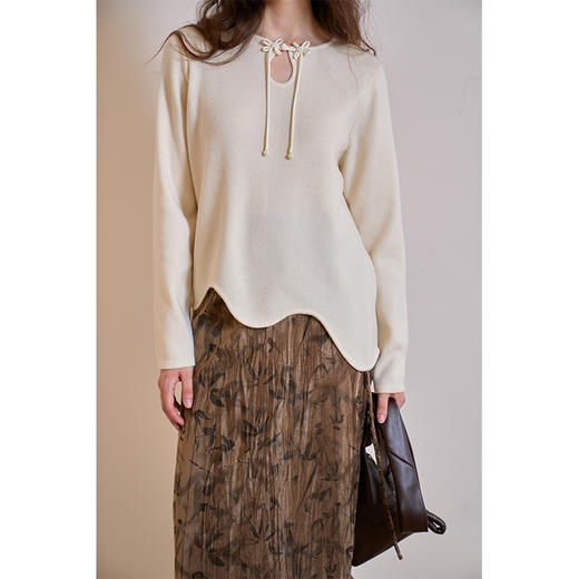 HeyDress新中式针织衫女秋季盘扣设计感毛衣弧形下摆宽松慵懒上衣 商品图1