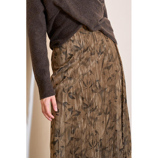 HeyDress新中式竹叶印花半身裙女秋季垂坠气质开叉直筒a字裙子 商品图1