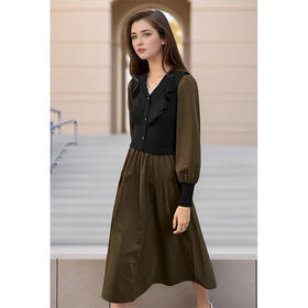 8/22奢姿大码女装2024秋季气质V领裙子胖妹妹时尚荷叶边拼接连衣裙9943855149