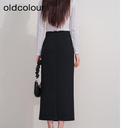 oldcolour欧珂冬季时尚新品高腰直筒纯色开衩长裙女P430605A1 商品图4