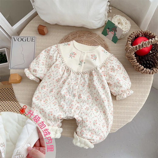 【韩系女宝宝田园风小碎花连体衣】婴儿衣服秋哈衣周岁宝宝衣服家居服 商品图1
