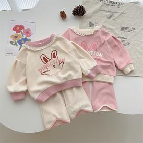 【ins甜美小兔宝宝卫衣长裤套装】2024春秋儿童外出服a类女小童两件套