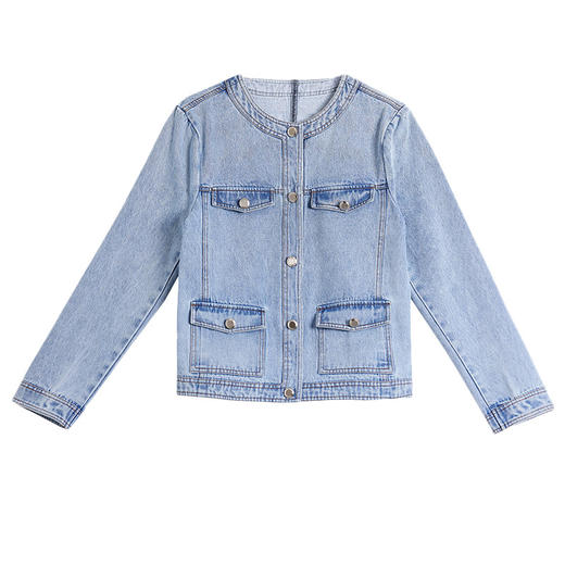 CC-QLw021早秋新款外套轻薄款复古牛仔衬衫长袖小香风短款牛仔外套衬衣 商品图4