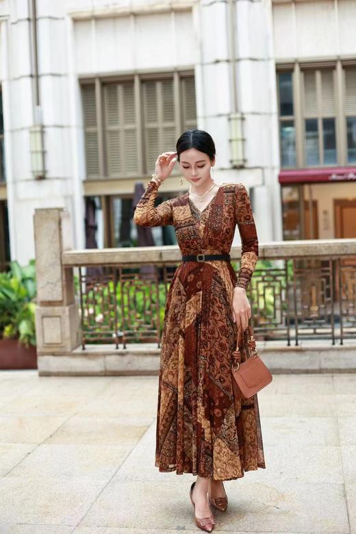 ‘’《花间集》～秋海棠”主题款水红色、棠梨褐连衣裙HJ3S52 商品图8