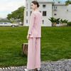 AD大学生西装外套女粉色系带长袖西服套装宽松显瘦阔腿裤职业装 商品缩略图3
