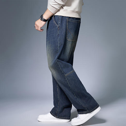 【新款DMH】大依优型大码半松紧腰直筒牛仔裤加肥加大宽松男士胖子300斤显瘦潮流弹力舒适 商品图1