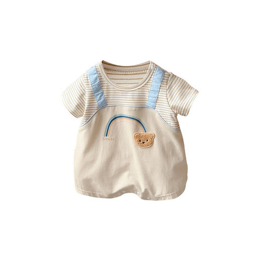【彩虹小熊假两件哈衣】2024夏款韩版童装婴儿连体衣男宝宝短爬外出服 商品图4