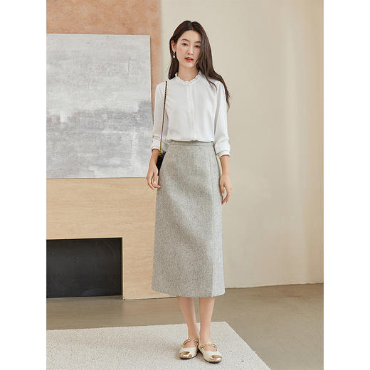 【专属特价】熙世界小香风花纱直筒半身裙2025秋季新款设计感开叉包臀中长裙 商品图3