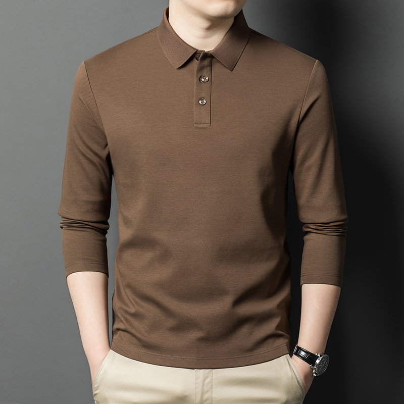 半身缘男装 秋季纯色商务休闲桑蚕丝长袖POLO衫566