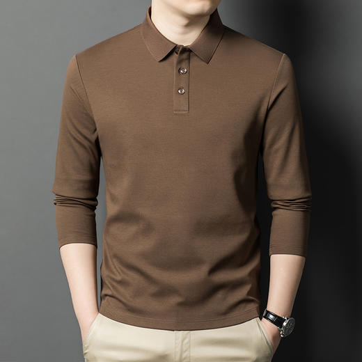 半身缘男装 春秋纯色商务休闲桑蚕丝长袖POLO衫566 商品图0