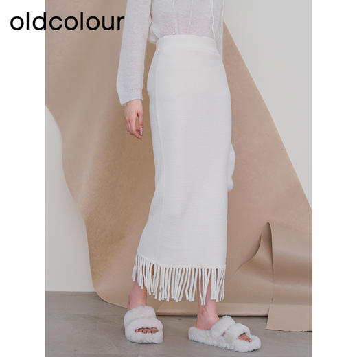 oldcolour欧珂冬季时尚纯色包臀鱼尾流苏毛织半裙女P460603A1 商品图1