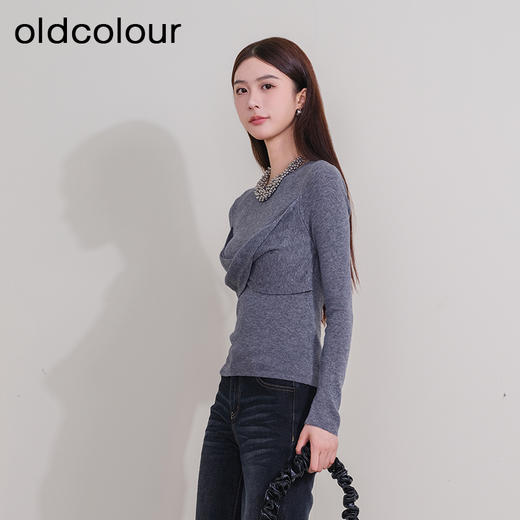 oldcolour冬季新款灰色设计感气质百搭修身针织套头衫女P420516A1 商品图2