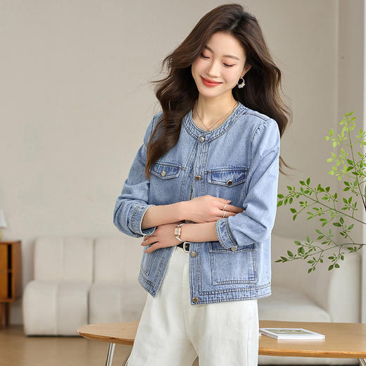CC-QLw021早秋新款外套轻薄款复古牛仔衬衫长袖小香风短款牛仔外套衬衣 商品图0
