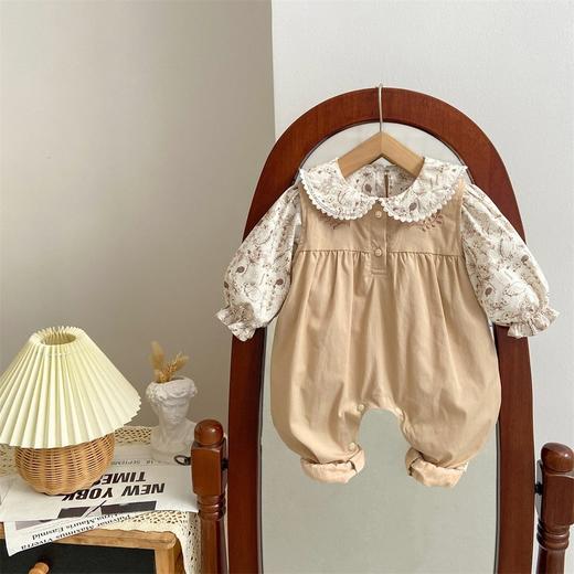 【婴儿套装韩版洋气碎花两件套】上衣背带裤婴幼儿爬服春秋套装女宝宝 商品图2