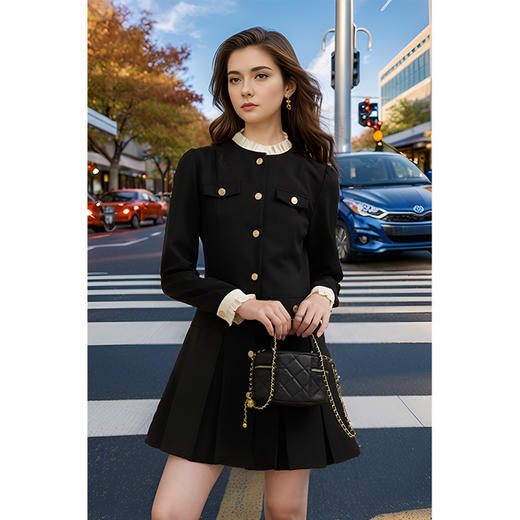 8/22奢姿大码女装2024冬季气质荷叶领裙子胖妹妹时尚百褶拼接连衣裙9944862025 商品图4