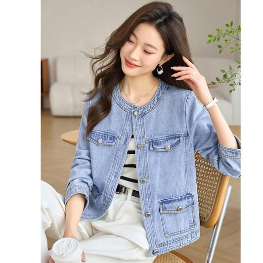 CC-QLw021早秋新款外套轻薄款复古牛仔衬衫长袖小香风短款牛仔外套衬衣 商品图2