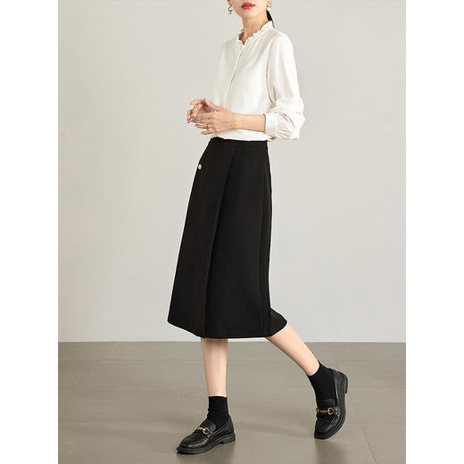 【69元福袋，不支持退换】熙世界不规则搭片半身裙女秋季2025新款高腰显瘦黑色中长a字裙子 商品图3