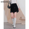 oldcolour冬季新款黑色菱格丝绒高腰休闲宽松A字短裤女P440702A1 商品缩略图0