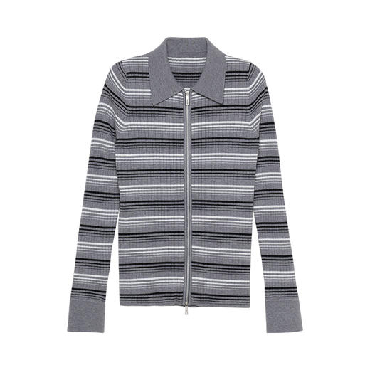 HeyDress条纹翻领针织衫女秋季修身显瘦法式双拉链polo领开衫上衣 商品图4