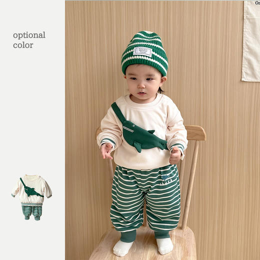 【卡通鲨鱼背包条纹卫衣两件套】韩版婴幼童秋冬套装新款洋气加绒加厚 商品图1