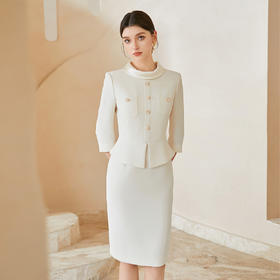 AD米色醋酸连衣裙气质名媛高端女神范假两件圆领正装千金风