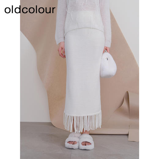 oldcolour欧珂冬季时尚纯色包臀鱼尾流苏毛织半裙女P460603A1 商品图0