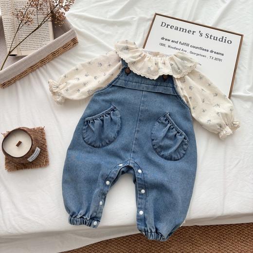 【甜美翻领清新衬衫背带裤两件套】秋装新款婴幼儿套装女童牛仔连身衣 商品图1