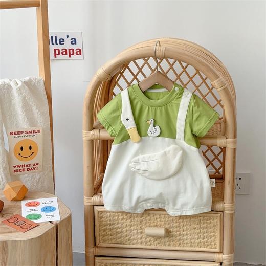 【ins风夏季0-1岁宝宝假两件短爬】薄款短袖新生儿满月百天哈衣外出服 商品图1