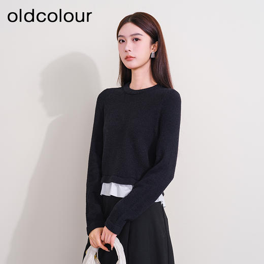 oldcolour冬季新款撞色百搭休闲设计感拼接针织套头衫女P420507A1 商品图3