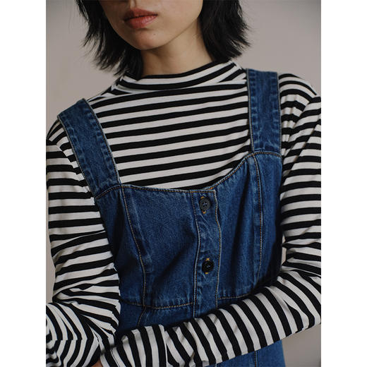 Heydress黑白条纹针织衫女秋季高领打底衫复古修身显瘦百搭上衣 商品图2